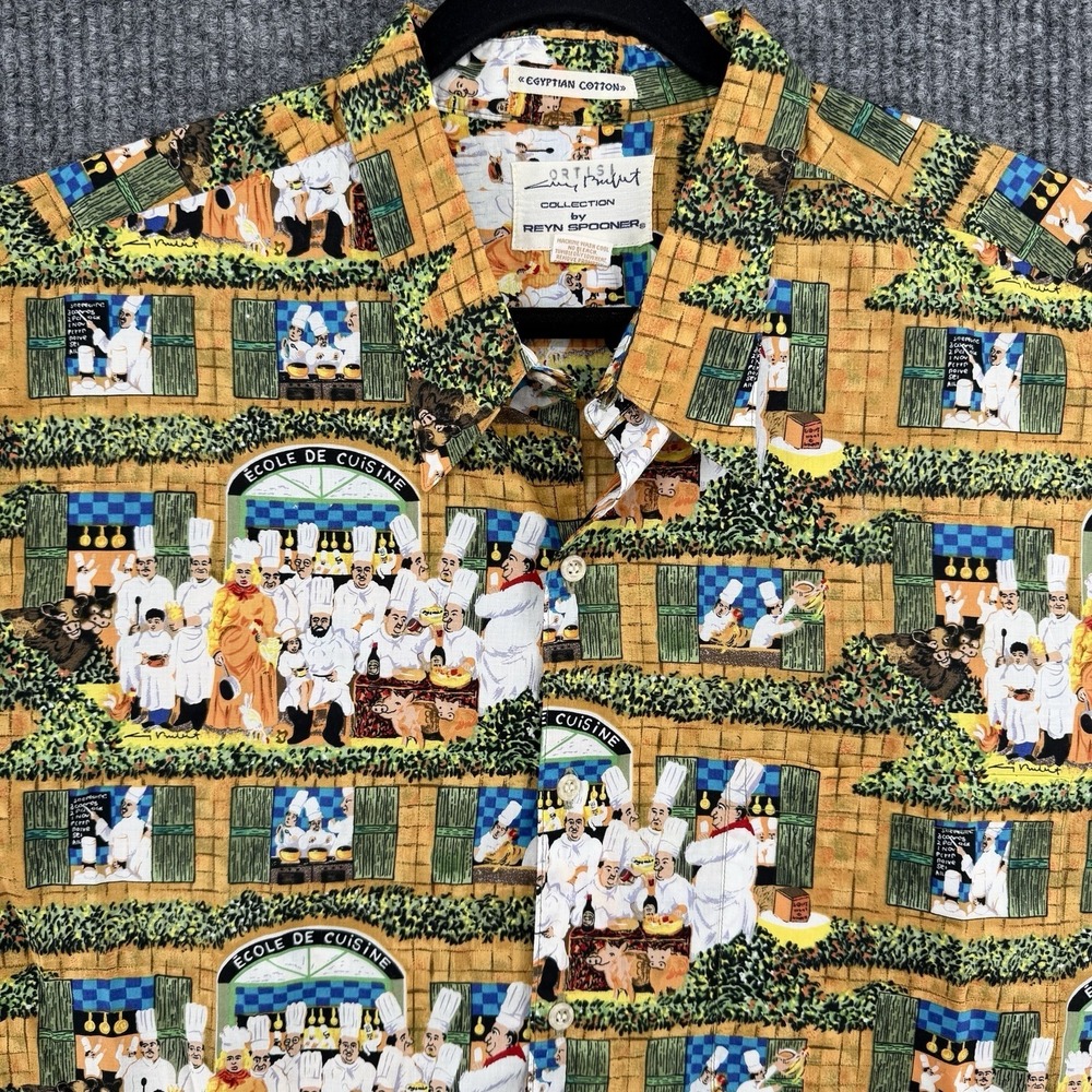 Reyn Spooner‎ Oritsi Hawaiian Shirt Mens XXL Chef Scene AOP Buffett